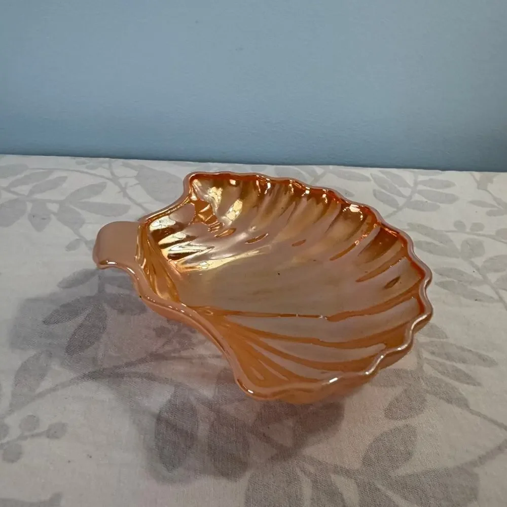 Fire-King Peach Lustre Shell Dish Candy Trinket Bowl Vintage Anchor Hocking